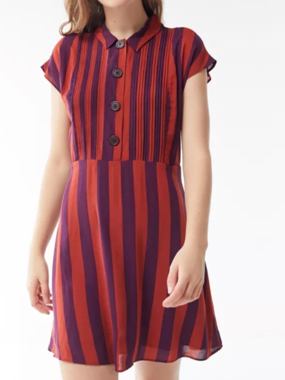 Urban Outfitters Red & Plum Vertical-Stripe Cap-Sleeve Mini